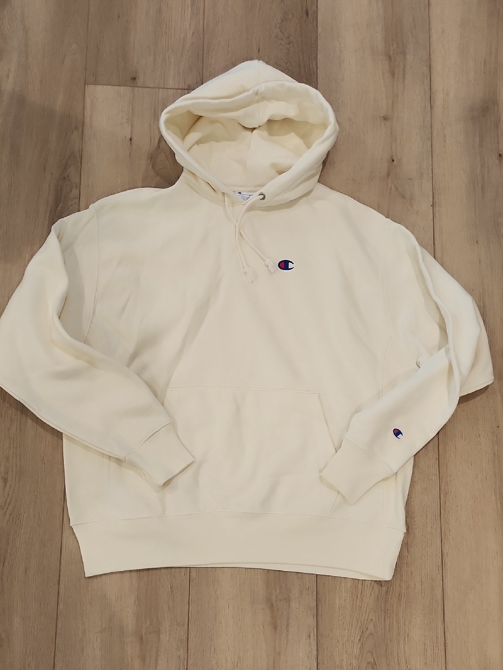 Champion Cream Hoodie Mens XL Pullover Sweatshirt Neutral Minimal Basic